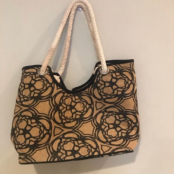 👠mudpie Straw Jute Beachbag with flower print - Picture 6 of 8